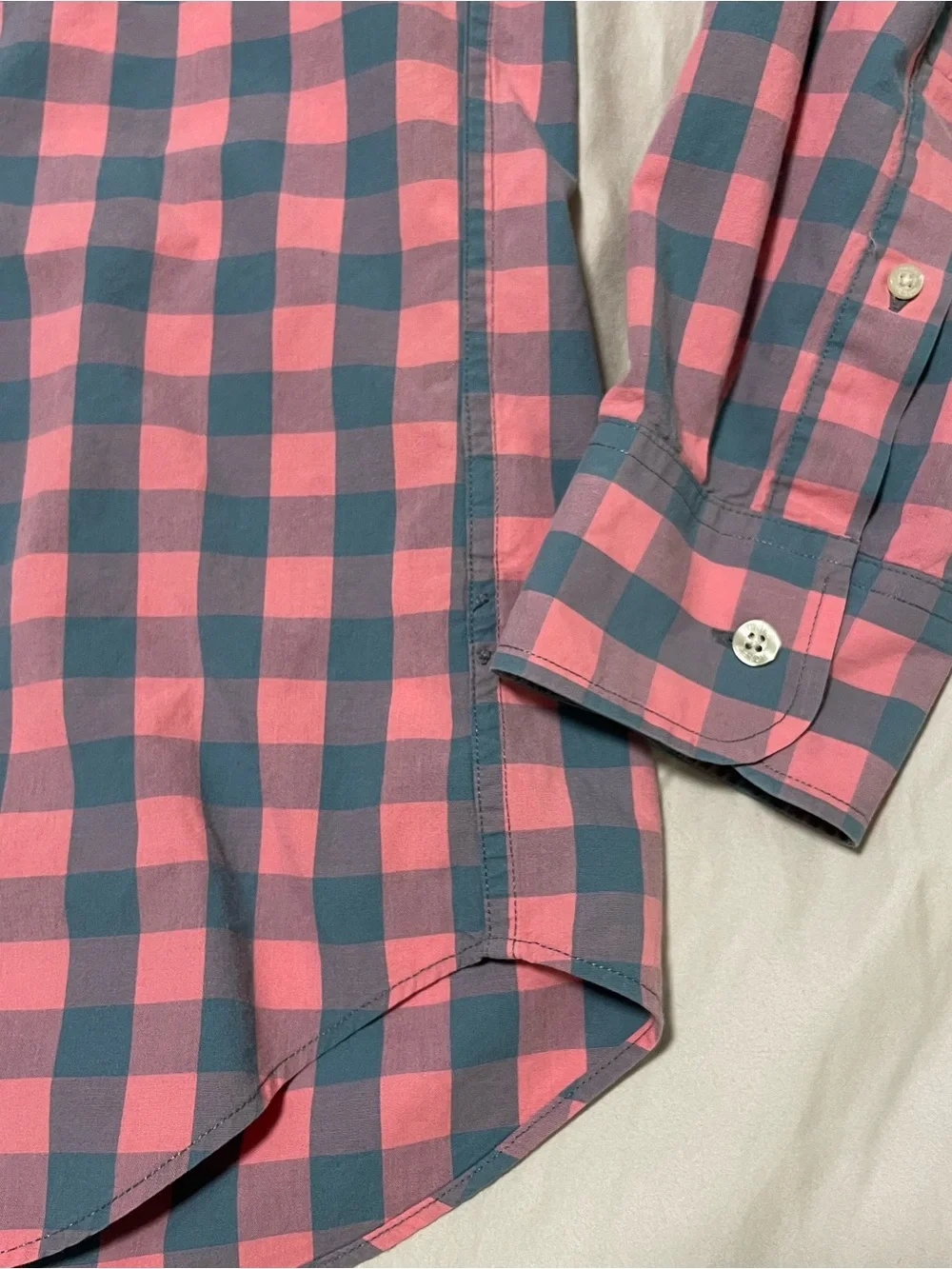 J Crew Men's Button-Down Check Shirt in Pink and Gray